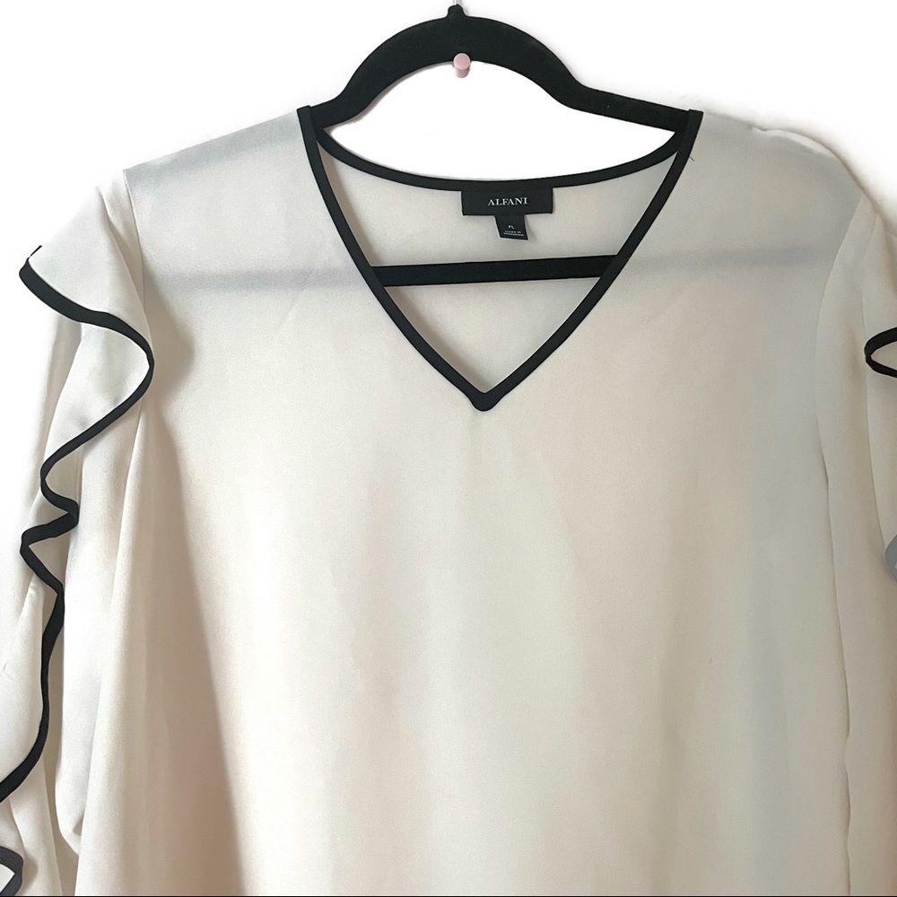 Alfani Women's Petite Piped Ruffle Sleeve Top PL - Picture 7 of 13